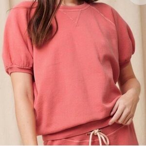 The GREAT. Short Sleeve Puff Sweatshirt Women’s Pink Raspberry Size 1 Small